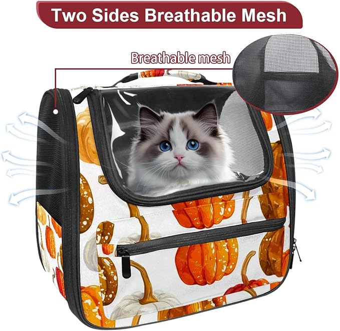 Bright Pumpkins on White Background 3 Cat Backpack Carrier, Large Pet Backpack for Medium Small Dog Cat Puppy Kitty Bunny