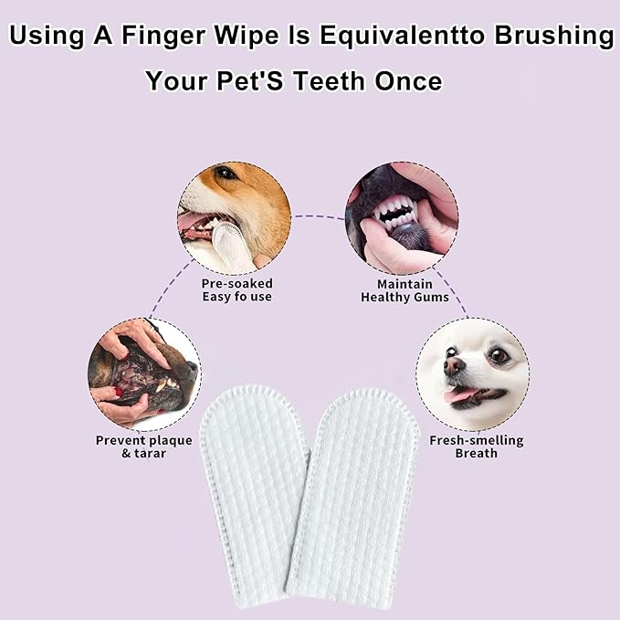 Dog Teeth Finger Wipes Cat Dental Finger Wipes, Puppy Teeth Cleaning Wipes, Pet Oral Care Pack of 50