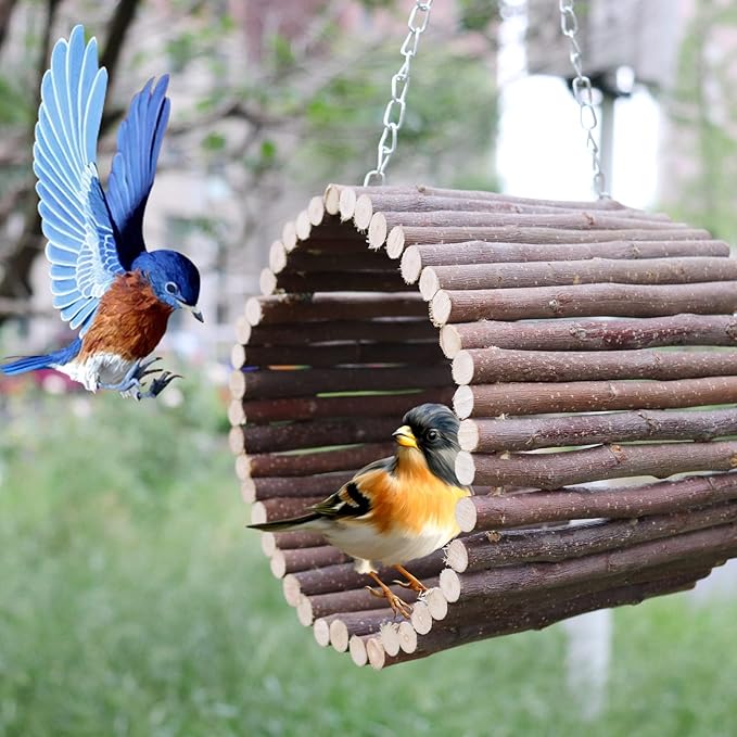 Bird Parrot Swing Toys, Hanging Bird Tree Caves, Natural Apple Wood Parrot Hammock, Bird Cage Accessories, Suitable for Little Bird Parakeets Cockatiels Lovebirds Hamster Rat (6.49" in Diameter)