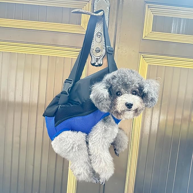 Pet Dog Carrier Backpack, Portable Breathable Mesh Chest Carrier, Polyester Woven Double Shoulder Pet Bag for Outdoor Adventures (SkyBlue, Medium)