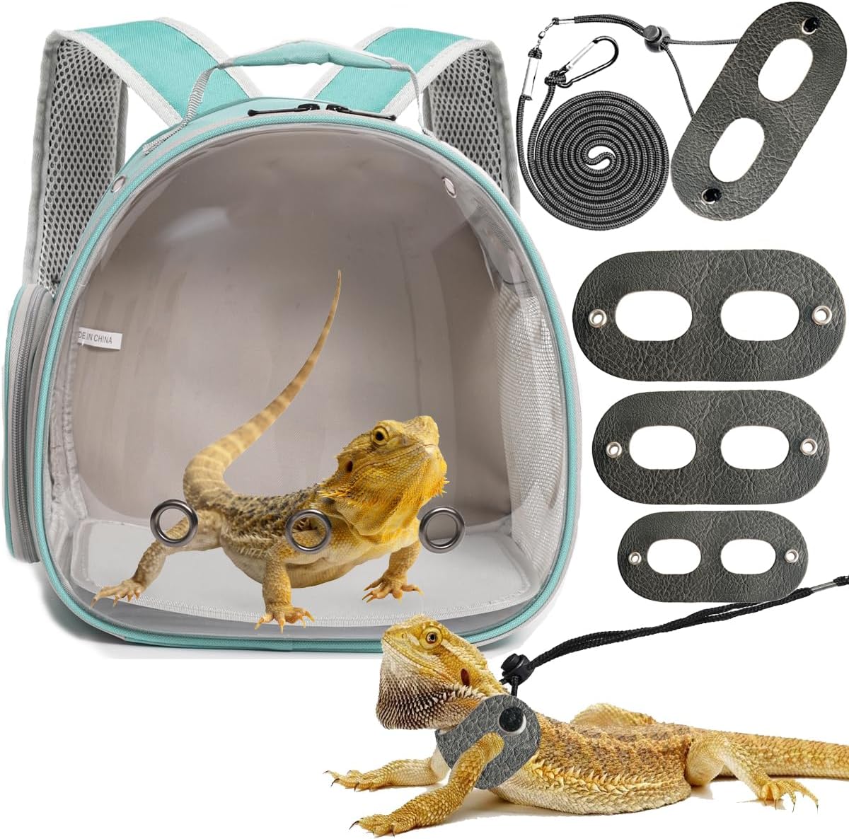 Bearded Dragon Travel Backpack with Harness and Leash Set,Lizard Backpack Travel Carrier,Space Capsule Clear Bubble Window Astronaut Reptile Carrier Backpack for Kids, Airline Approved