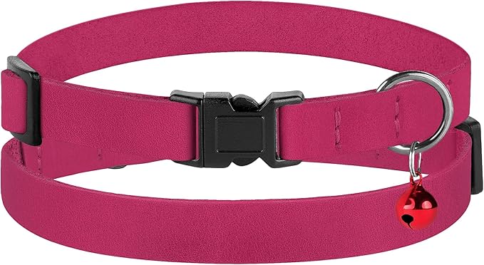 Breakaway Cat Collar Leather with Removable Bell - 13 Colors Available - Soft Adjustable Girl Boy Safety Lightweight Pet Kitten Collars Pink Brown Blue Green Red Orange Black (Pink)