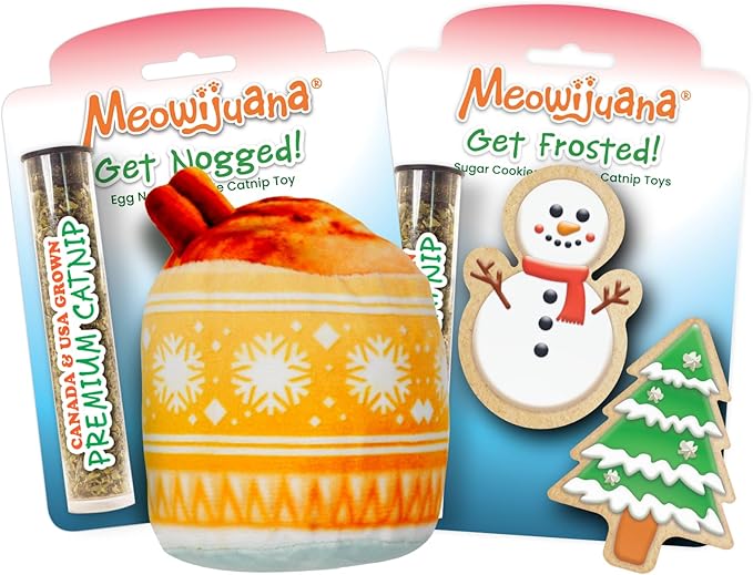 Meowijuana Get Nogged | Eggnog & Get Frosted Sugar Cookies | Refillable Interactive Catnip Toy | Catnip Grown in North America