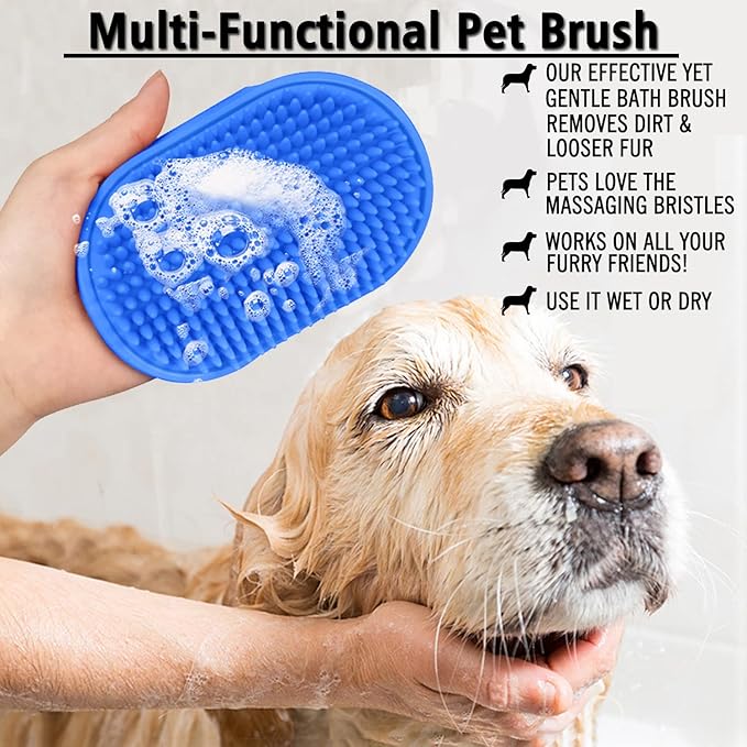 Dog Grooming Brush, Pet Shampoo Bath Brush Dog Grooming Shedding Brush Soothing Massage Rubber Comb with Adjustable Ring Handle for Long Short Haired Dogs and Cats 2pcs