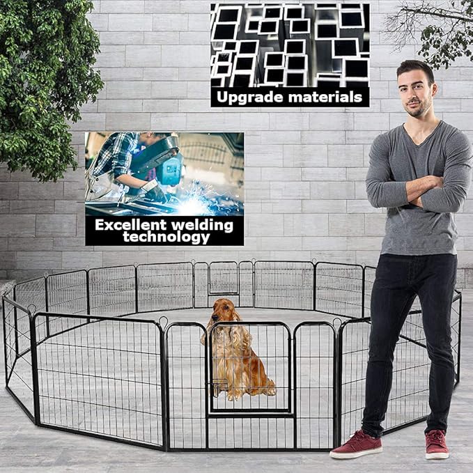 BestPet | Dog Playpen | 32 Inch, 16 Panels | Heavy Duty Metal Pet Exercise Pen | Indoor Outdoor Fence Panels | Rust-Resistant, Removable, Tool-Free Setup | Anti-Skid, Expandable Design