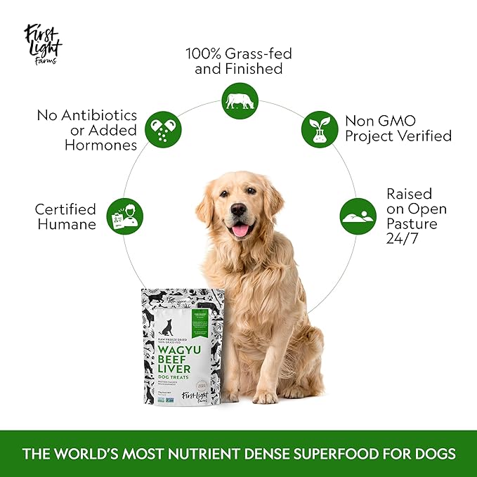 First Light Farms Freeze-Dried Wagyu Beef Liver Dog Treats | 100% Grass-Fed, Certified Humane, 4 oz | Single Ingredient, Nutrient-Dense Superfood for All Breeds & Life Stages