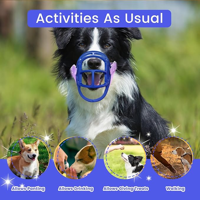 Basket Muzzle Allows Panting Drinking, Anti Biting Chewing, Suitable for Grooming Trimming Training, for Small Medium Large Dogs (Blue, Size 4)