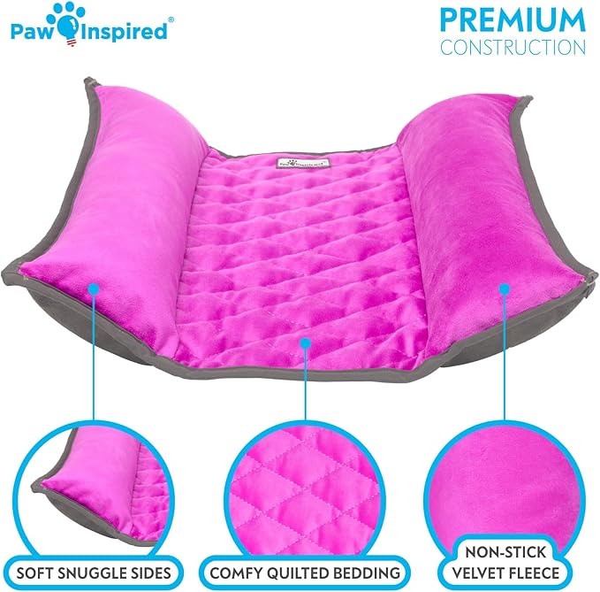 Paw Inspired Snuggle Bunny Bolster Bed for Rabbits, Cats, Dogs and Other Small Pets, Reversible Fleece Flop Bedding with Padded Sides (Gray/Pink)