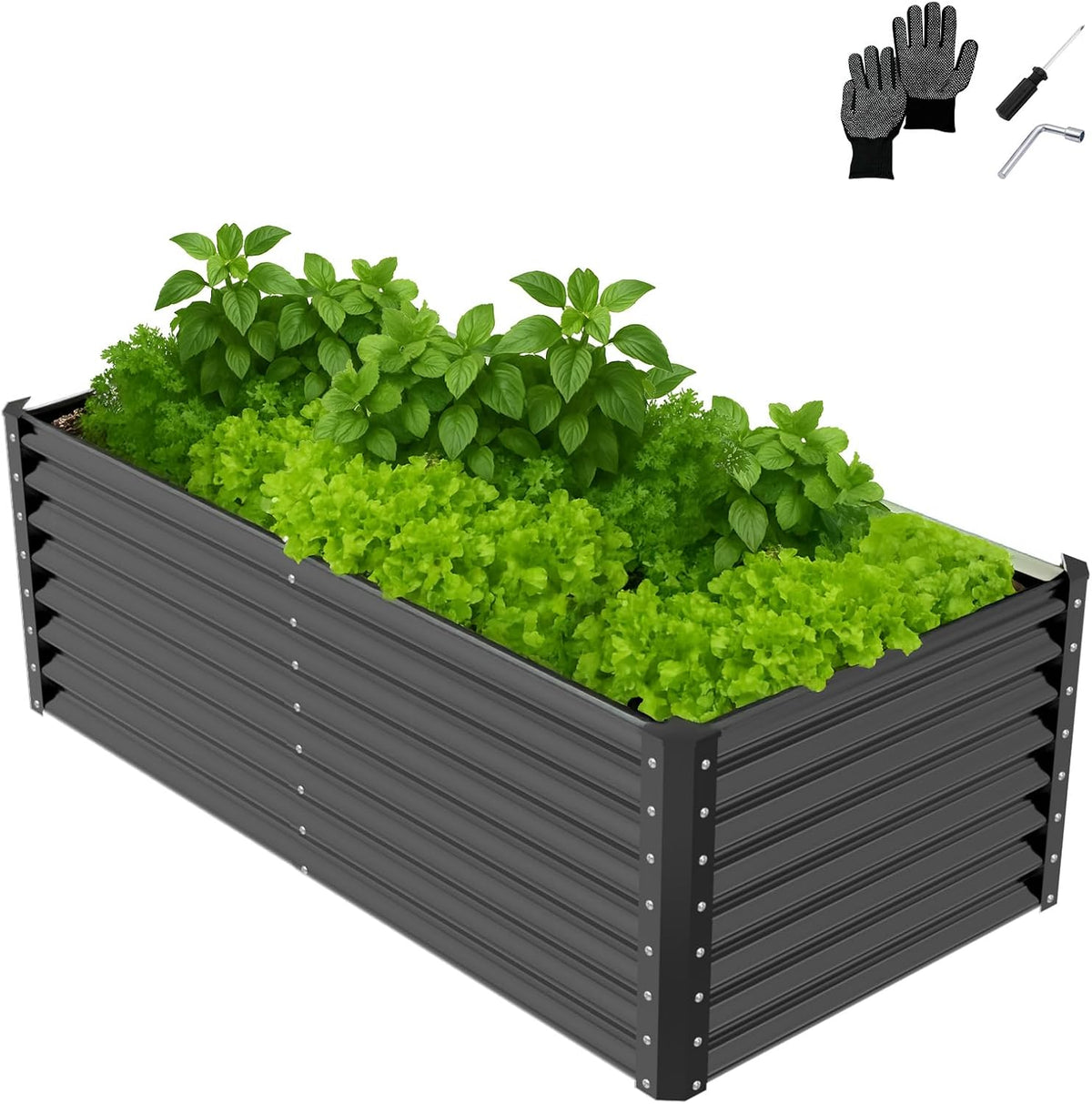 VINGLI Galvanized Raised Garden Beds Outdoor, 6x3x2 Ft, 8x4x2 Ft Lager Metal Planter Raised Beds for Planting Vegetables Flowers Herb (6 * 3 * 2（Square）)