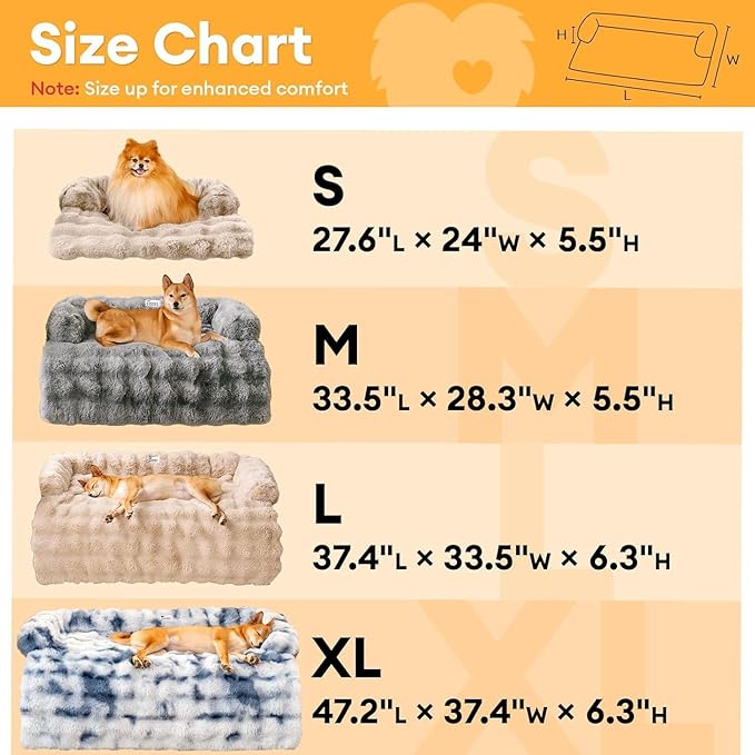 FUNNY FUZZY Pet Fluffy Fuzzy Calming Dog Couch Bed Sofa Protector Washable Pets Mat for Large Medium Small Dogs and Cats (Grey,37.4 × 33.46 × 6.3 in)