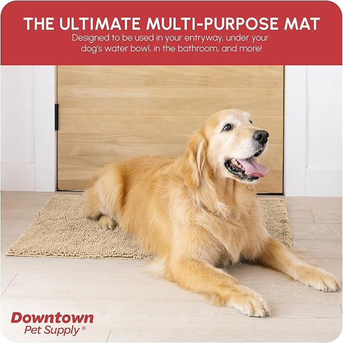 My Doggy Place Microfiber Dog Mat for Muddy Paws, 36" x 26" Oatmeal - Absorbent and Quick-Drying Dog Paw Cleaning Mat, Washer and Dryer Safe - Non-Slip Rubber Backed Dog Floor Mat, Large