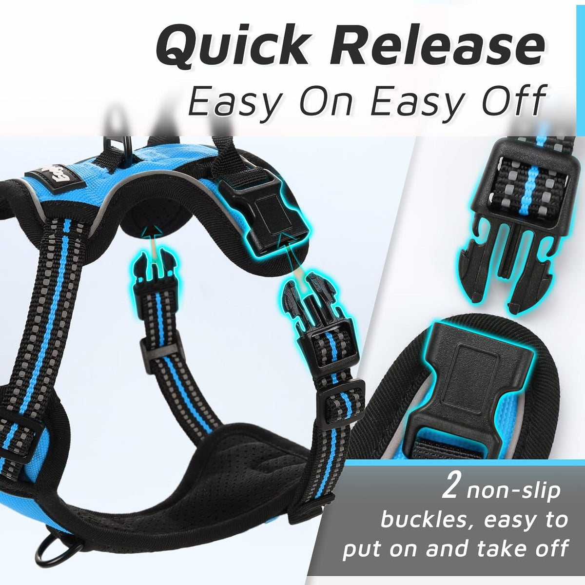 Eagloo Small Dog Harness No Pull, Service Vest with Reflective Strips and Control Handle, Adjustable and Comfortable for Walking, No Choke Pet Harness with 2 Metal Rings, Sky Blue, XS