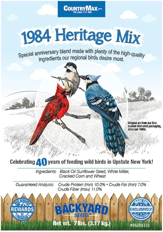 CountryMax Backyard Seeds 1984 Heritage Mix – Premium Bird Seed Blend with Black Oil Sunflower, White Millet & Cracked Corn – Wild Bird Food for Cardinals, Finches, Chickadees & More (14 Pounds)