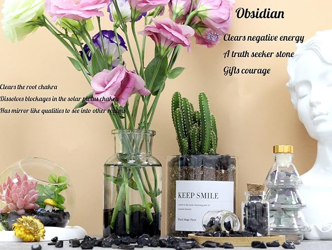 Obsidian Healing Crystal Chips Bulk Gemstones Sets Tumbled Crushed Stones Crushed Crystals Natural Rocks for Fountain Rocks Decoration Reiki Energy Balancing Meditation Aquarium Gravel 0.44lb