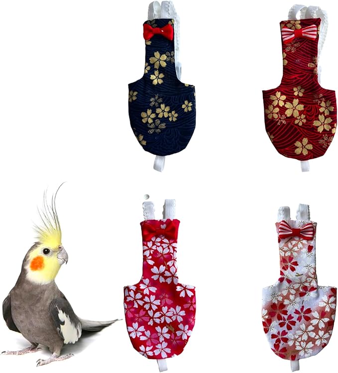 UKJENT Bird Diaper Protective Parrot Nappy - 4 Pack, Reusable Flight Suit with Waterproof Inner Layer, Washable Cute Urine Wet Suit for Cockatiel Monk Parakeet Sun Parakeet Lory(M)