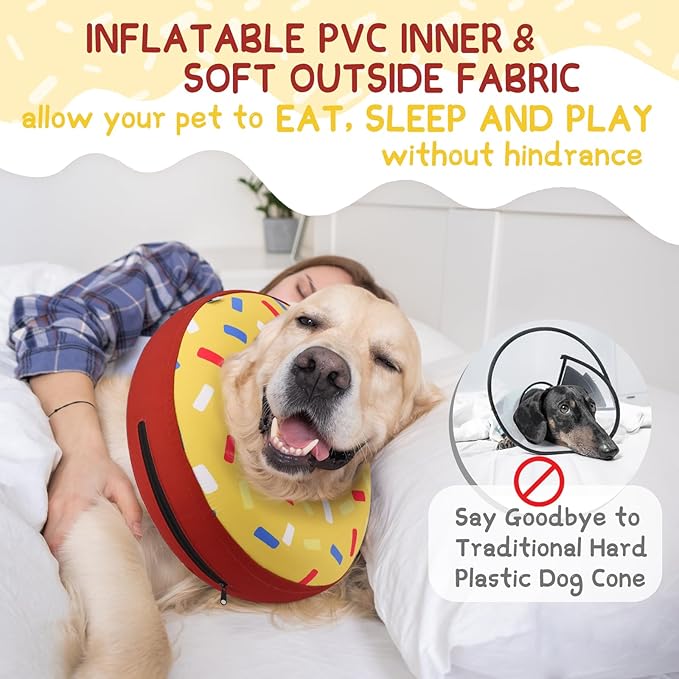 Supet Inflatable Dog Cone Collar for Large Medium Small Dogs, Soft Cone Collar for Dogs Cats, ECollar Doggie Neck Donut Dog Cone Alternative After Surgery