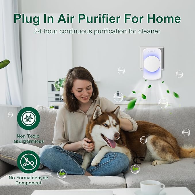JOSTART- Air Ionizers (1 Pack）- Plug In Negative Ion Air Purifiers - Quiet Air Freshener for Home, Bedroom, Office, Basement - Portable Air Purifier Odor, Smoke, Dust, Pet Smell - Mini Air Cleaner