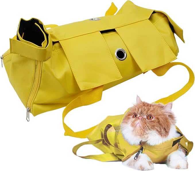 Kukaster Pet Cat’s Restraint Bag for Claw Care Nail Trimming Anti-Scratching Grooming Bag for Cats Medical Examination(Yellow-s)