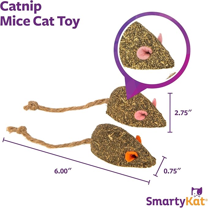 SmartyKat Instincts Mouser Mayhem HappyNip Cat Toy, Compressed Catnip & Silverine-Shaped Mice, Mentally Stimulating, Durable & Less Mess, 2-Pack