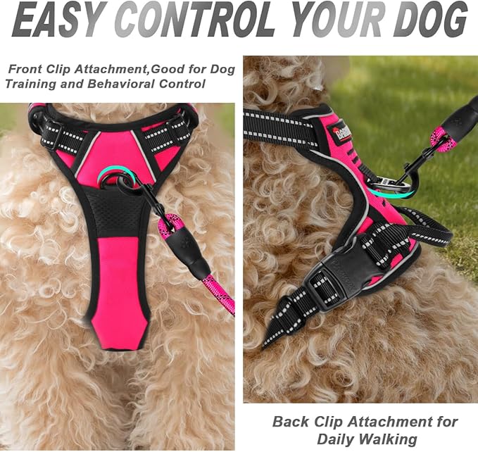 BARKBAY No Pull Dog Harness Front Clip Heavy Duty Reflective Easy Control Handle for Large Dog Walking(Pink,XS)