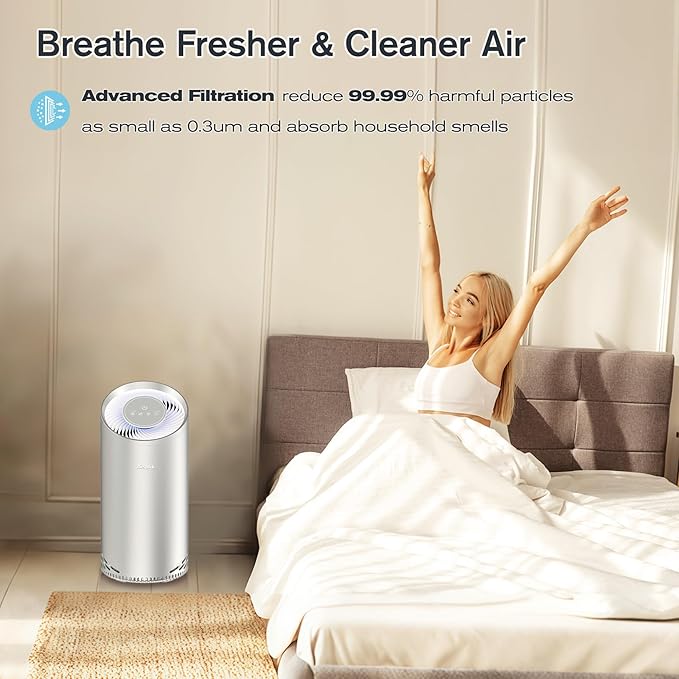Aluminum Housing Air Purifiers for Home Bedroom Cover 1375ft². Washable Pre-Filter HEPA Air Purifier for Pets Hair Dander Odors, Filter 99.99% Smoke Dust Dander Pollen, Night Light Sleep Mode