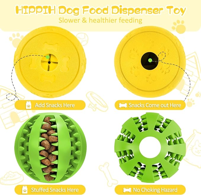 Dog Puzzle Toy 2 Pack, HIPPIH Interactive Dog Toys for Treat Dispensing, Durable Puppy Toys for Teething Small Dogs, Dog Treat Ball for Teeth / Slow Feeder/ IQ Training/ Playing