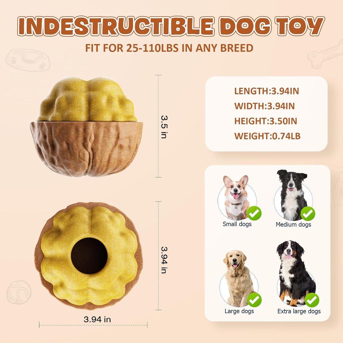 Dog Frozen Treats Toy, Cognitive Dogs Brain Stimulation Toys for Aggressive Chewers, Interactive Dispensing Toy Enrichment Keep Them Busy No-Boredom, Tough Nylon&Coffe Wood Fillable Puzzle Dog Feeder