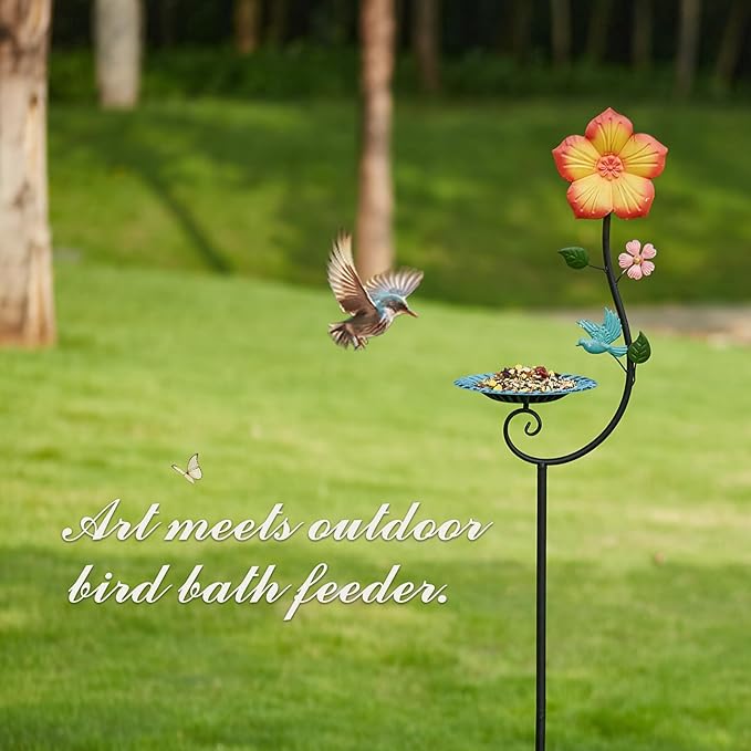 59" H Metal Bird Feeder with Stake,Freestanding Bird Feeder Tray,Bird Baths for Outdoors,Yard Lawn Decorative Garden Stakes