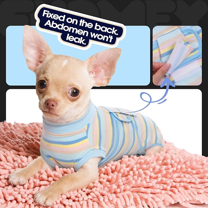 FUAMEY Recovery Suit for Dogs After Surgery,Soft Breathable Dog Bodysuit E-Collar & Cone Alternative Surgical Suit,Male Female Dog Neuter Spay Suits Anti Licking Wounds Onesie Blue Yellow Stripes S