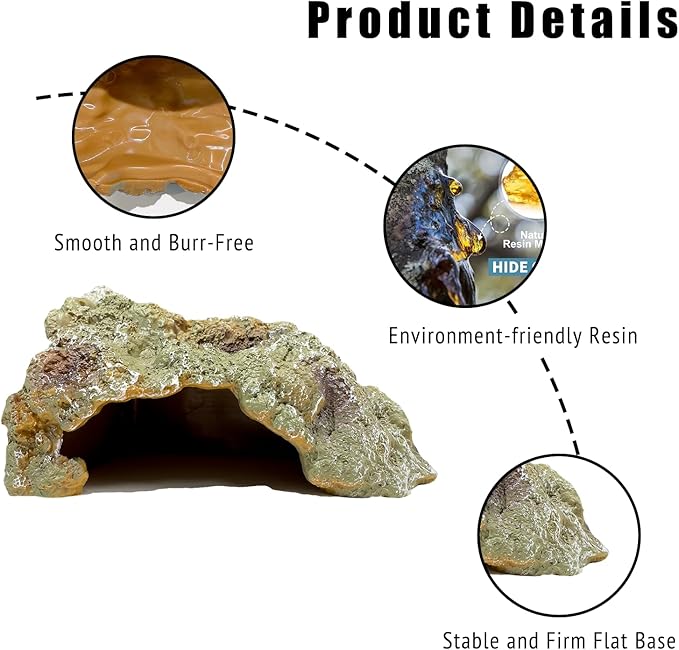 Reptile Hide Cave,Resin Rock for Reptile and Amphibians,Terrarium & Aquarium Habitat Hideout for Bearded Dragons,Lizards,Snakes,Turtles,Geckos,Ball Pythons (Brown, Medium)