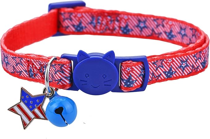 BoomBone Patriotic Cat Collar Breakaway with Bell and American Flag Charm,Puppy Collars for Small Dogs