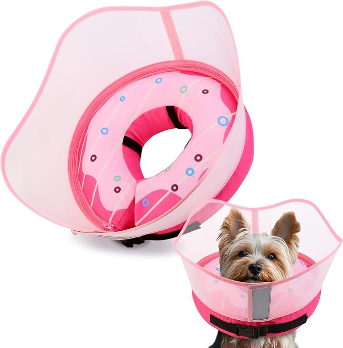 Soft Dog Cone Collar, Inflatable Donut Cones Alternative After Surgery with Anti-Lick Shield, for Large/Medium/Small Dogs to Stop Licking, Elizabethan Neck Ecollars of Shame, Comfy Pillow Recovery, S