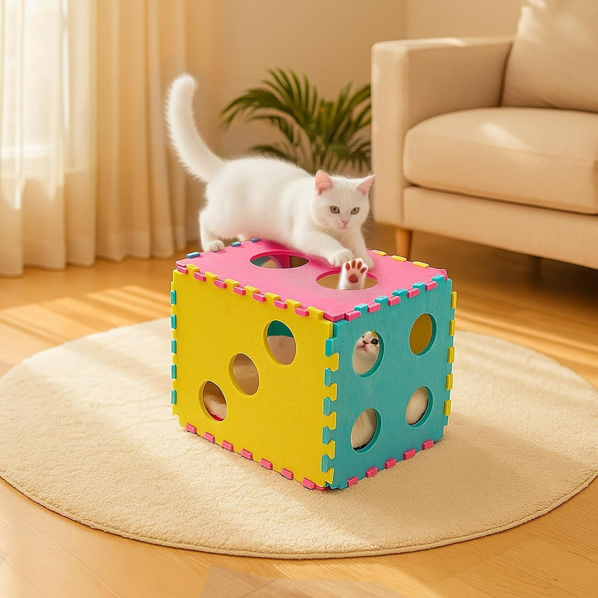 Cat Houses for Indoor Cats, Cute Cat Bed Cave with Soft Pillow, Cat Cube for Multiple Large Cats, Fun Dice Shaped, 17 Inches