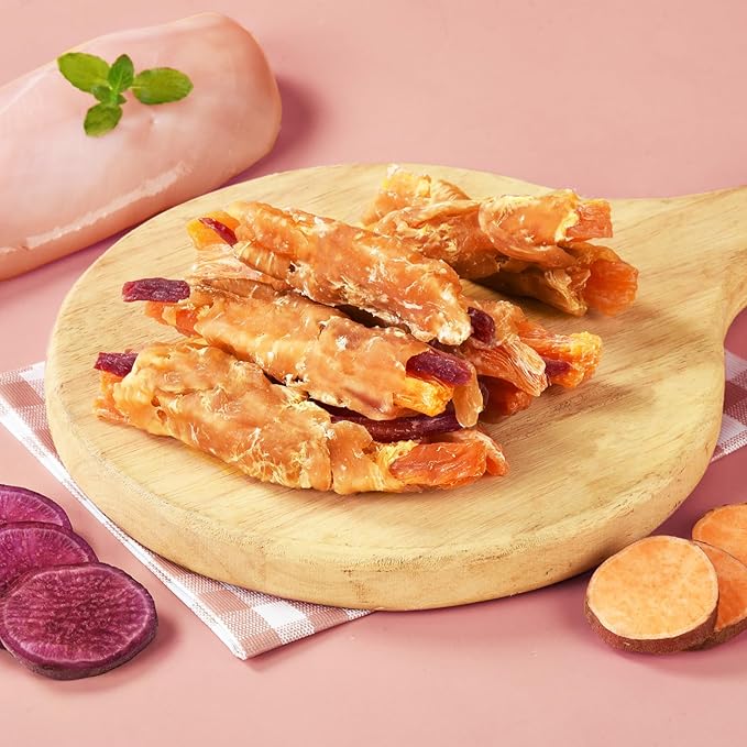 Dog Treats Double Sweet Potato & Chicken Wraps, Healthy Chicken Jerky Dog Chews High Protein Low Fat, Chewy Training Snacks for Small Medium Large Dogs, 12-15 Counts