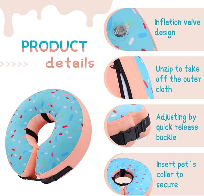 Supet Inflatable Dog Cone Collar Alternative After Surgery, Dog Neck Donut Collar Recovery E Collar for Neuter, Soft Pet Cone for Small Medium Large Dogs