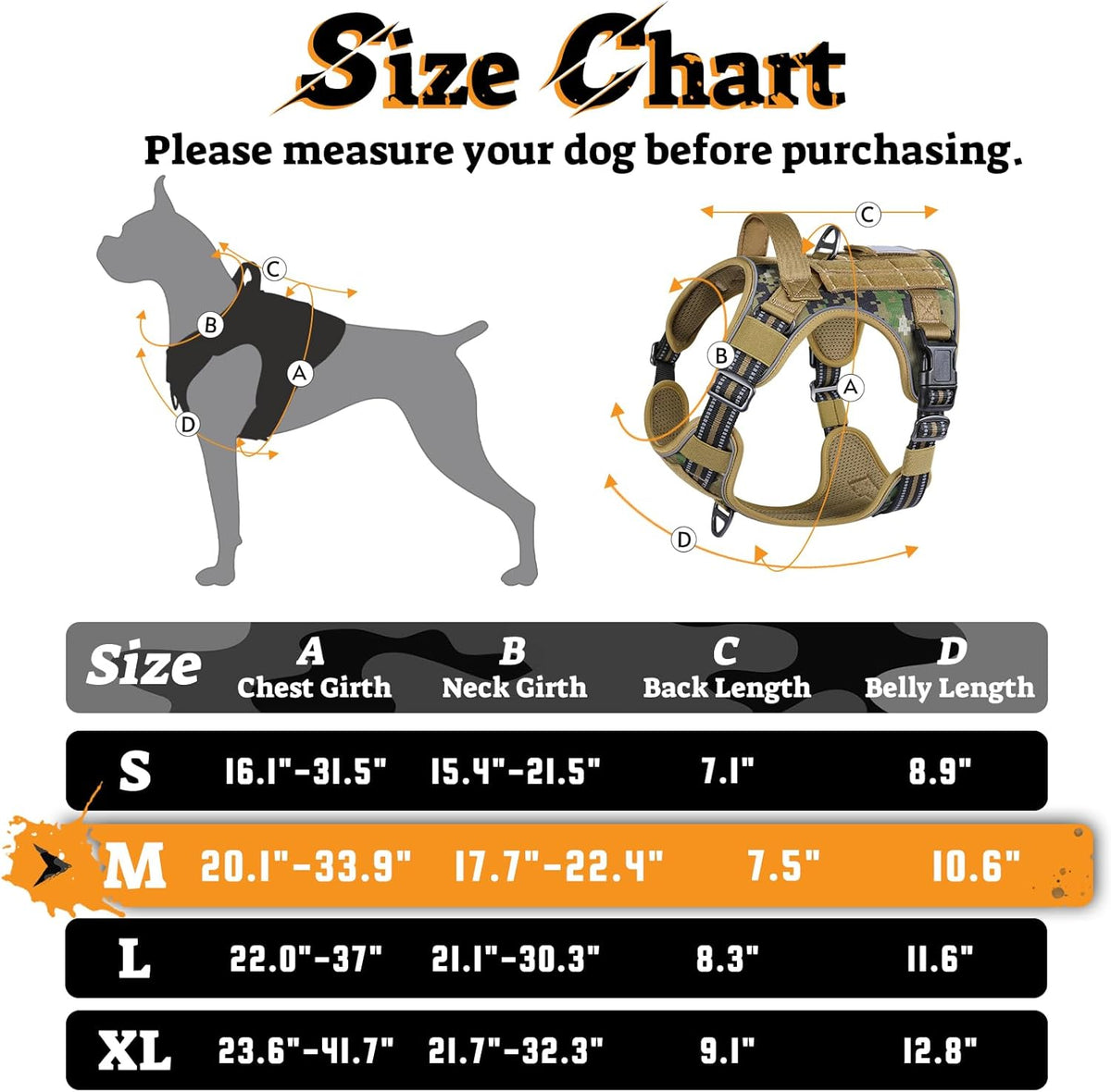 rabbitgoo Dog Harness Medium Sized No Pull, Tactical Service Pet Vest with Molle and Control Handle, Adjustable and Reflective Military Harness for Easy Walking and Training, Brown camo, M