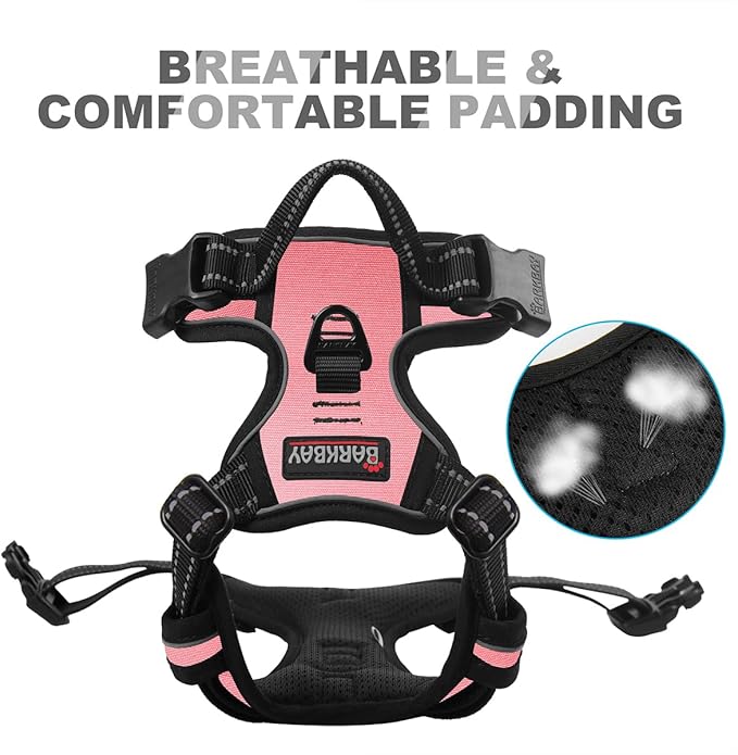BARKBAY No Pull Dog Harness Front Clip Heavy Duty Reflective Easy Control Handle for Large Dog Walking(Light Pink,XS)