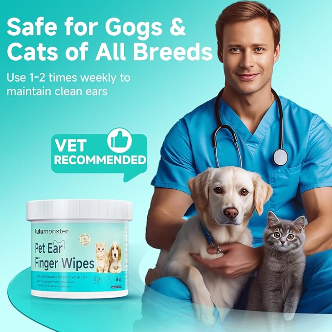 Ear Cleaner Finger Wipes for Dog & Cat [Finger Casing Design][Pet Ear Wipes with Tweezers] for Controlling Ear Infections and Ear Odor Reduce ear wax buildup Natural Ingredients Dog Ear Wipes