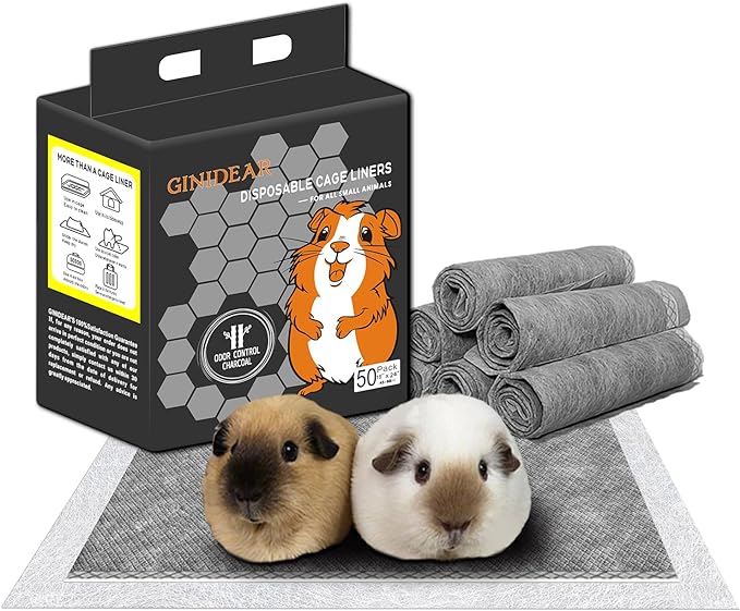 Guinea Pig Bedding, Disposable Guinea Pig Cage Liners, Charcoal Odor Controlling Absorbent Waterproof Pee Pads for Rabbits, Hamster and Other Small Animals. 18''x24'',50 Count