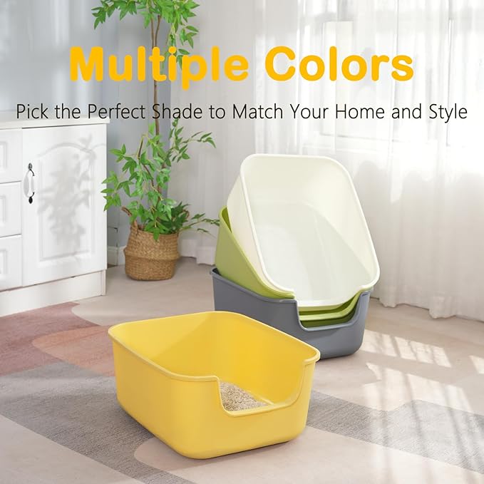 Large Cat Litter Box with High Sides,Cat Boxes for Indoor Cats,Cat Litter Pan for Kitty,Litter Box with Low Entry,Easy to Clean,Anti-Splashing (Green)