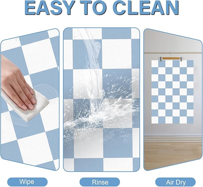 Cat Food Mat - 12"x 20" Cat Dog Mats for Food and Water Bowl, Checkered Pet Placemat Feeding Mat, Non-Slip Under Pet Bowls Mats for Messy Drinkers, Blue & White