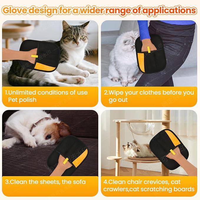 Pet Hair Remover Glove Reusable Electrostatic Cat Dog Hair Removal Grooming Brush Cat Grooming Gloves for Couch, Furniture, Carpet, Curtain