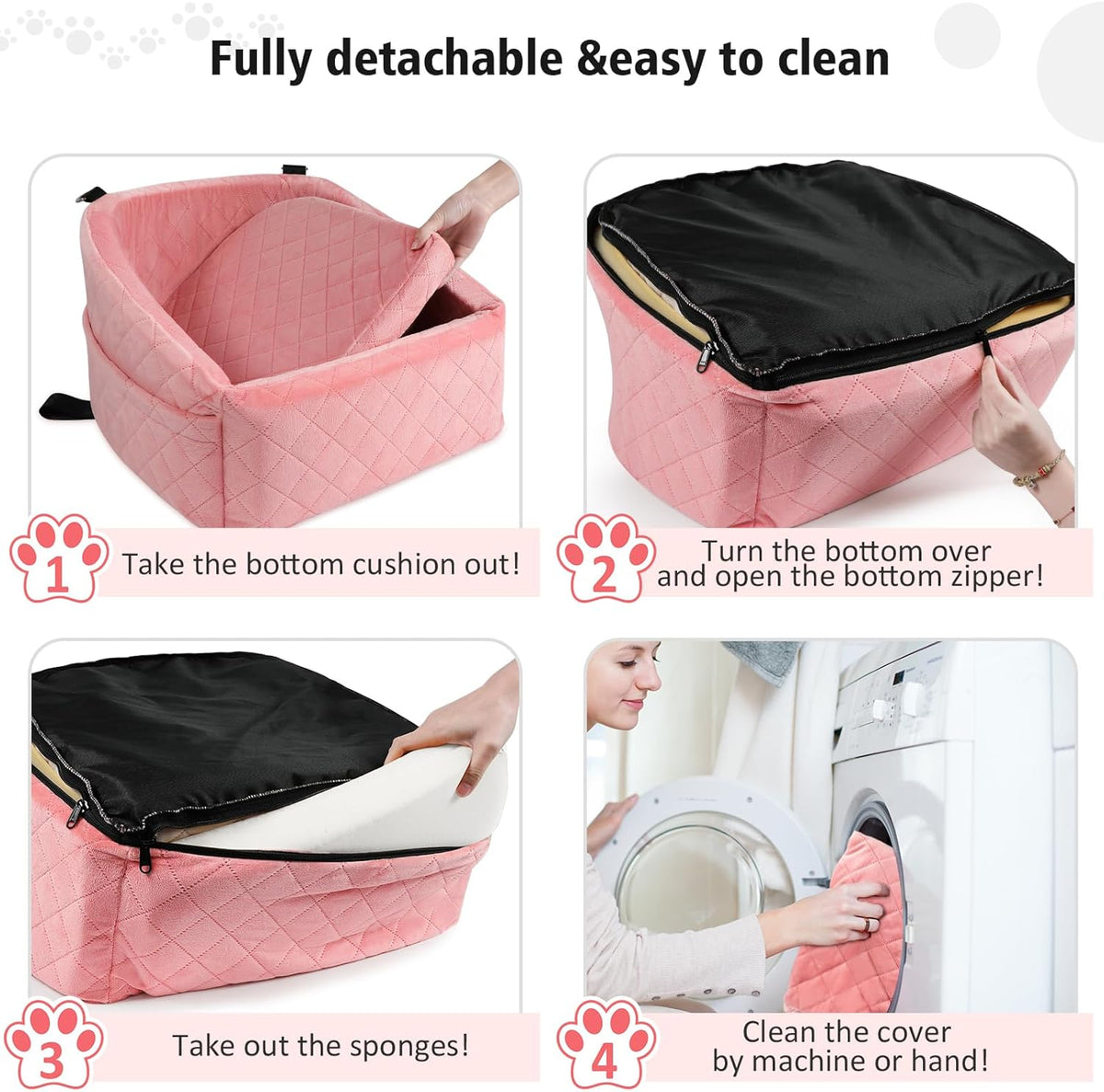 Dog Car Seat for Small Medium Dogs,Detachable Washable Dog Booster Seat Under 30lbs, Pet Car Seats Travel Bed with Storage Pockets and Safety Belt(Pink)