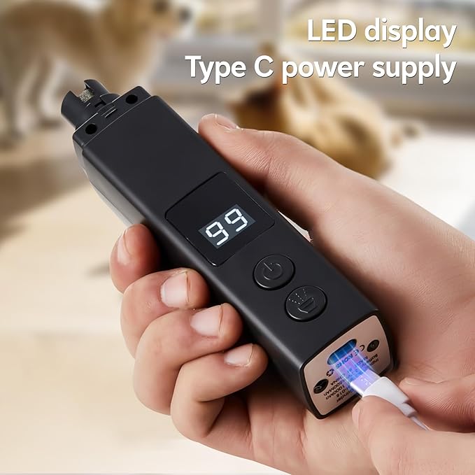 Rechargeable Dog Nail Grinder with 4-Speeds,Pet Claw Trimmers with 2 Modes Lighting UV, Nail Clippers for Small Medium and Large Dogs and Cats, Animal Nail Care,Grooming (Black)
