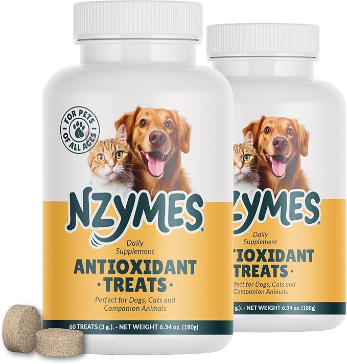 Nzymes® Antioxidant Treats - for Dogs Joints, HIPS, Paralysis, Skin, Coat, Hair Loss, Aging, Digestion, Neurological, Seizures - 120 Treats - Made in The USA