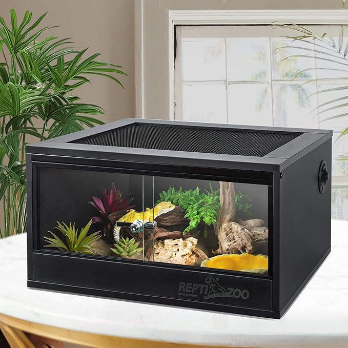 REPTI ZOO 20 Gallon PVC Reptile Terrarium, 24x18x12 inch Reptile Tank for Crested Gecko Leopard Gecko Snake Turtle Hermit Crab, Thermal Insulation Moisturizing
