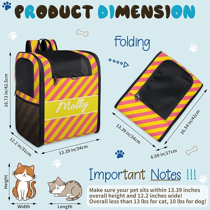 Cat Backpack Carrier-Customizable, Breathable Pet Carrier Backpack for Outdoor Travel/Vet Visits/Daily Use, Adjustable & Secure Design for Small Dogs and Cats Style10