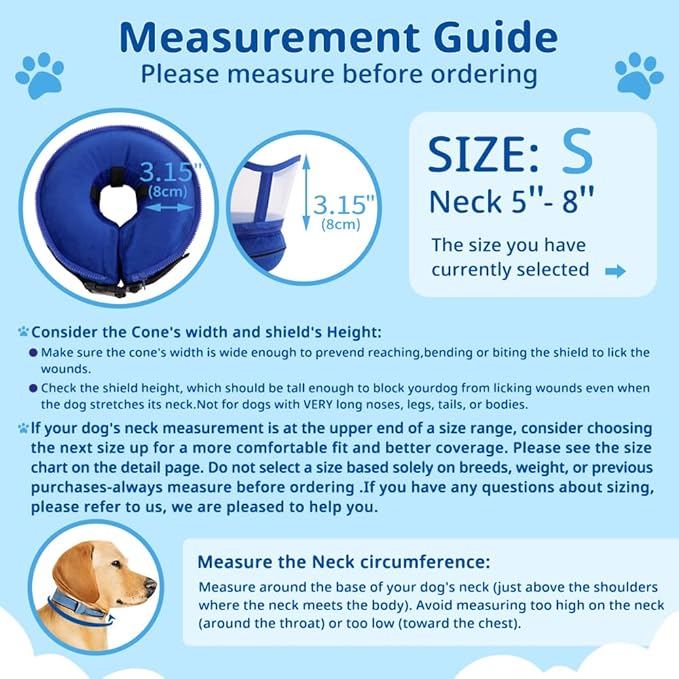 Soft Dog Cone Collar with Anti-Lick Shield, Inflatable Donut Cones Alternative after Surgery for Large/Medium/Small Dogs to Stop Licking, Elizabethan Neck Ecollars of Shame, Comfy Pillow Recovery Blue