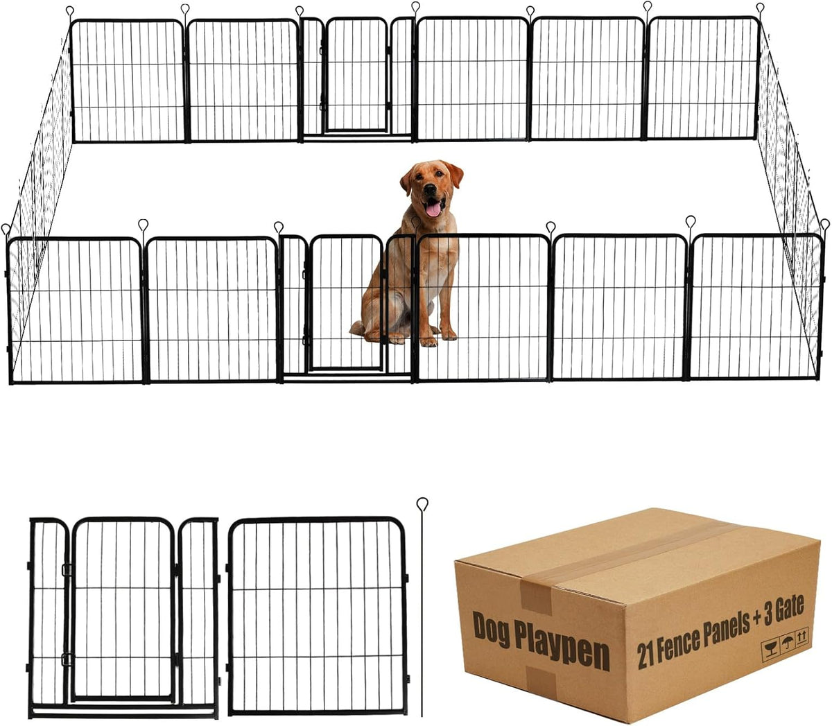 Dog Playpen,24 32 40 48 in(H) Pet Fence Outdoor for Rv Camping,Garden Fence Small Animal Barrie for Yard,11Ft(L)-56Ft(L) Black Metal Temporary Fencing