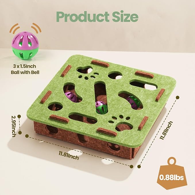 Interactive Cat Toy Puzzle Toys for Indoor Cats Felt Maze Box Kittern Toys Pet Cat Games Self Play Fun Exercise Hide Seek Moving Cat Toy for Bored Cats Encourages Hunting Instincts